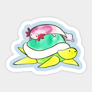 Little Axolotl and Turtle Watercolor Sticker